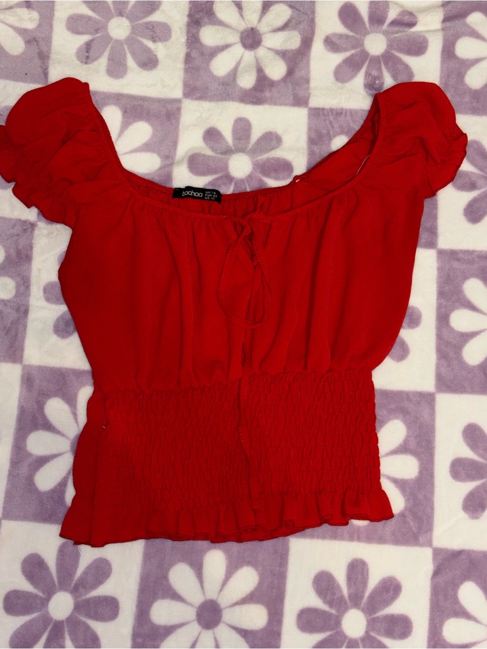 Red Women's Off-Shoulder Smocked Waist Top